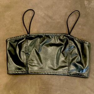Black Vegan Leather Halter Top